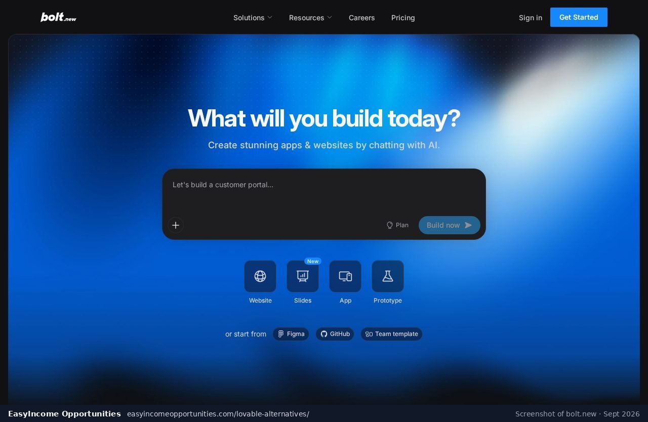 Bolt.new homepage screenshot