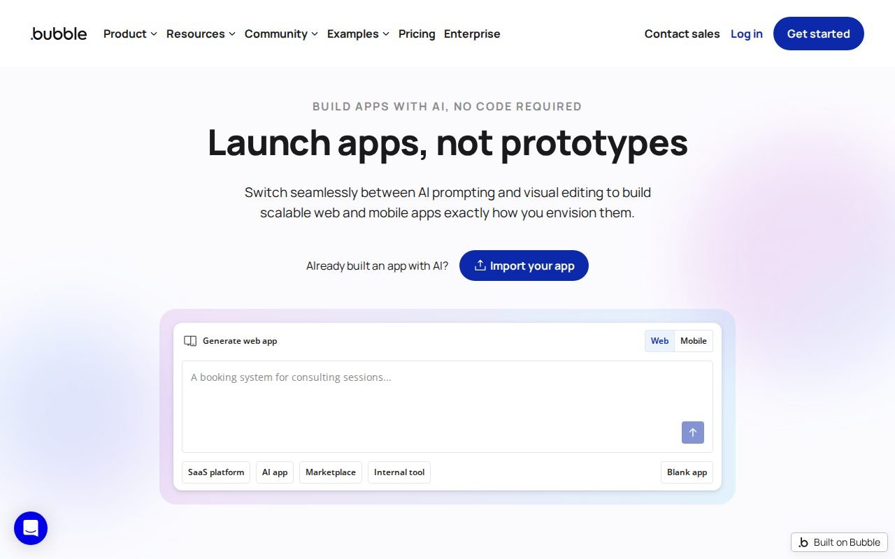 Bubble homepage screenshot
