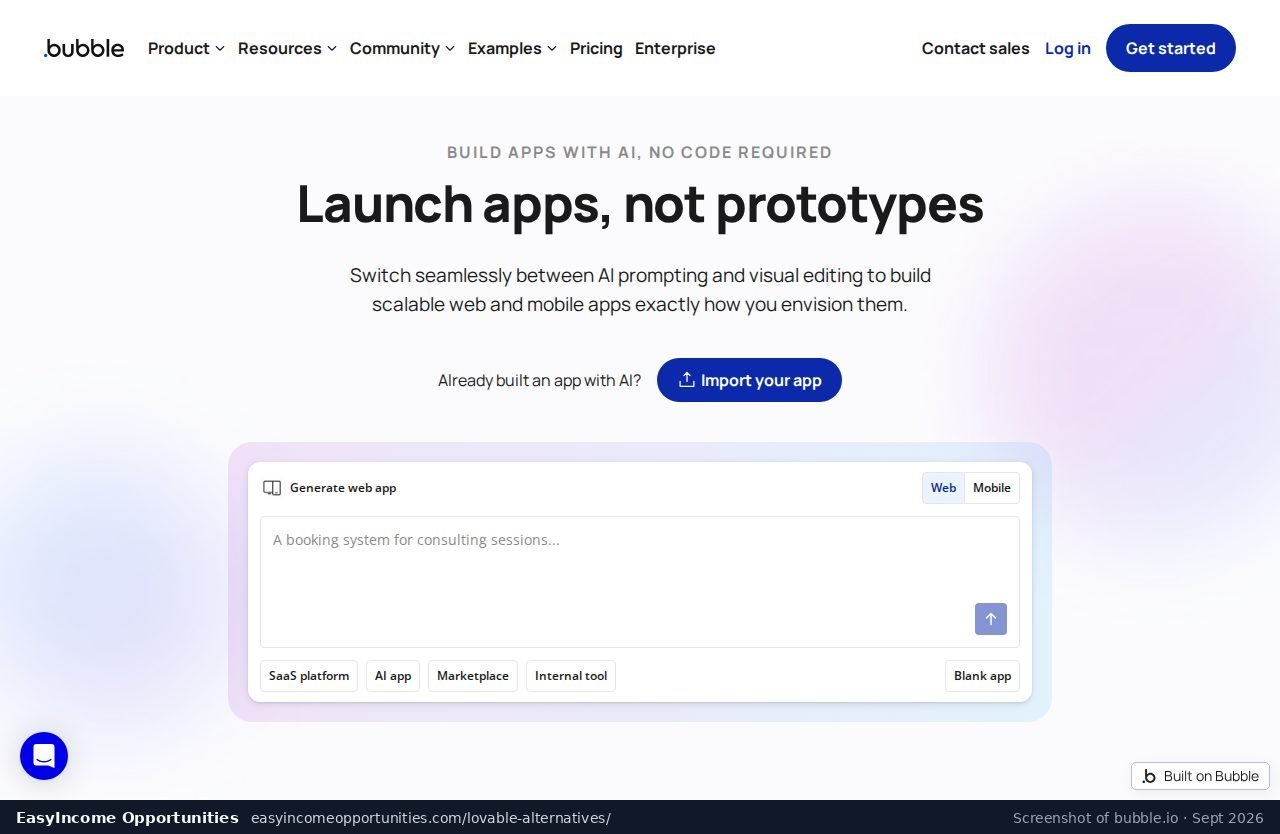 Bubble homepage screenshot