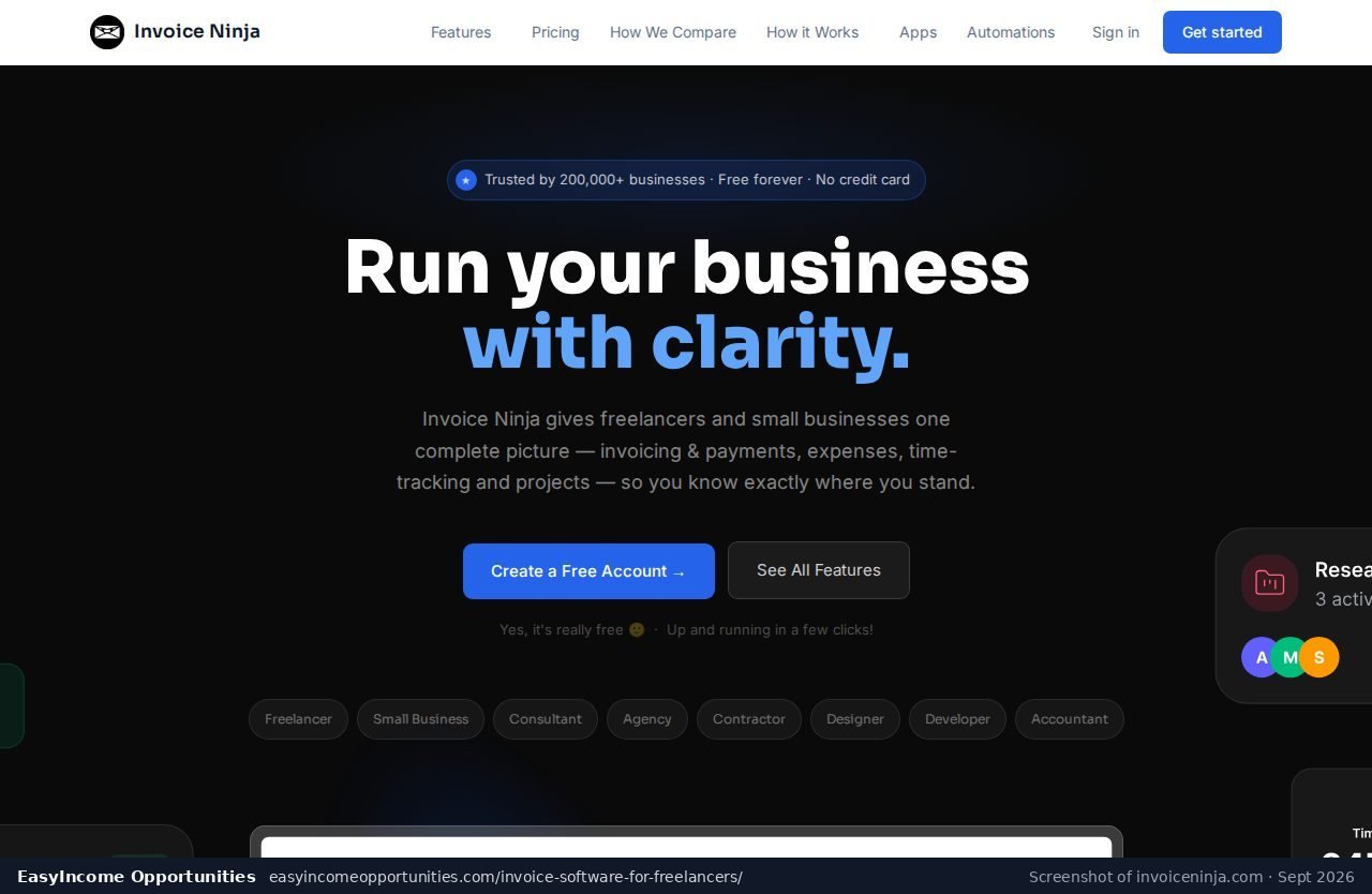 Invoice Ninja homepage screenshot