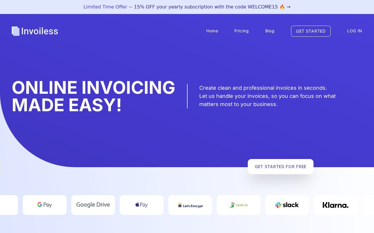 Invoiless homepage screenshot