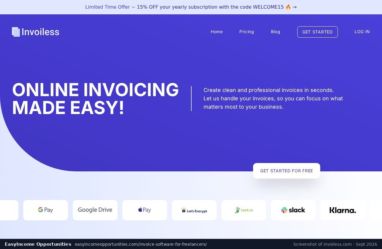 Invoiless homepage screenshot
