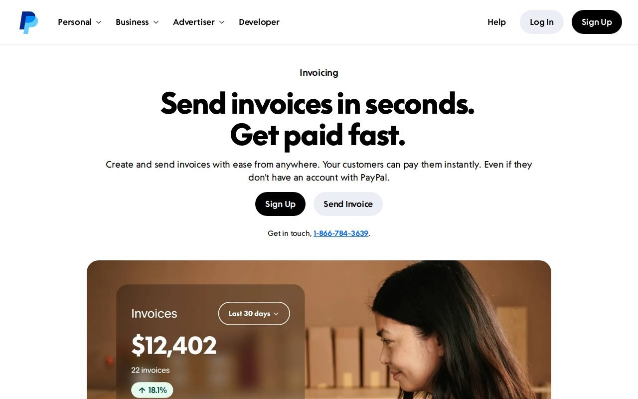 PayPal invoicing page screenshot