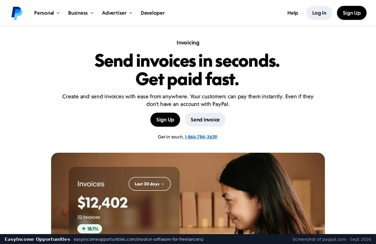 PayPal invoicing page screenshot