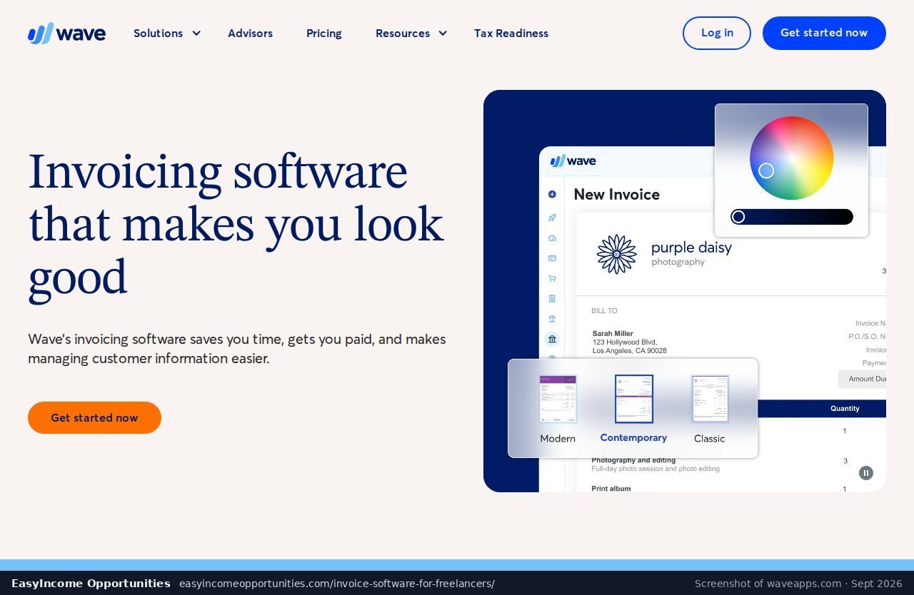 Wave invoicing page screenshot